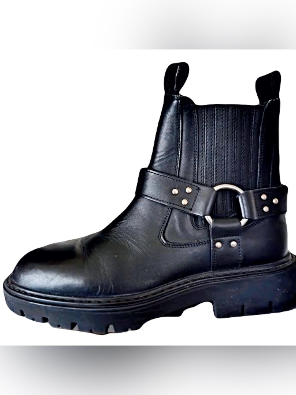 🆕 Zara Black Leather Lug Sole Ankle Boots